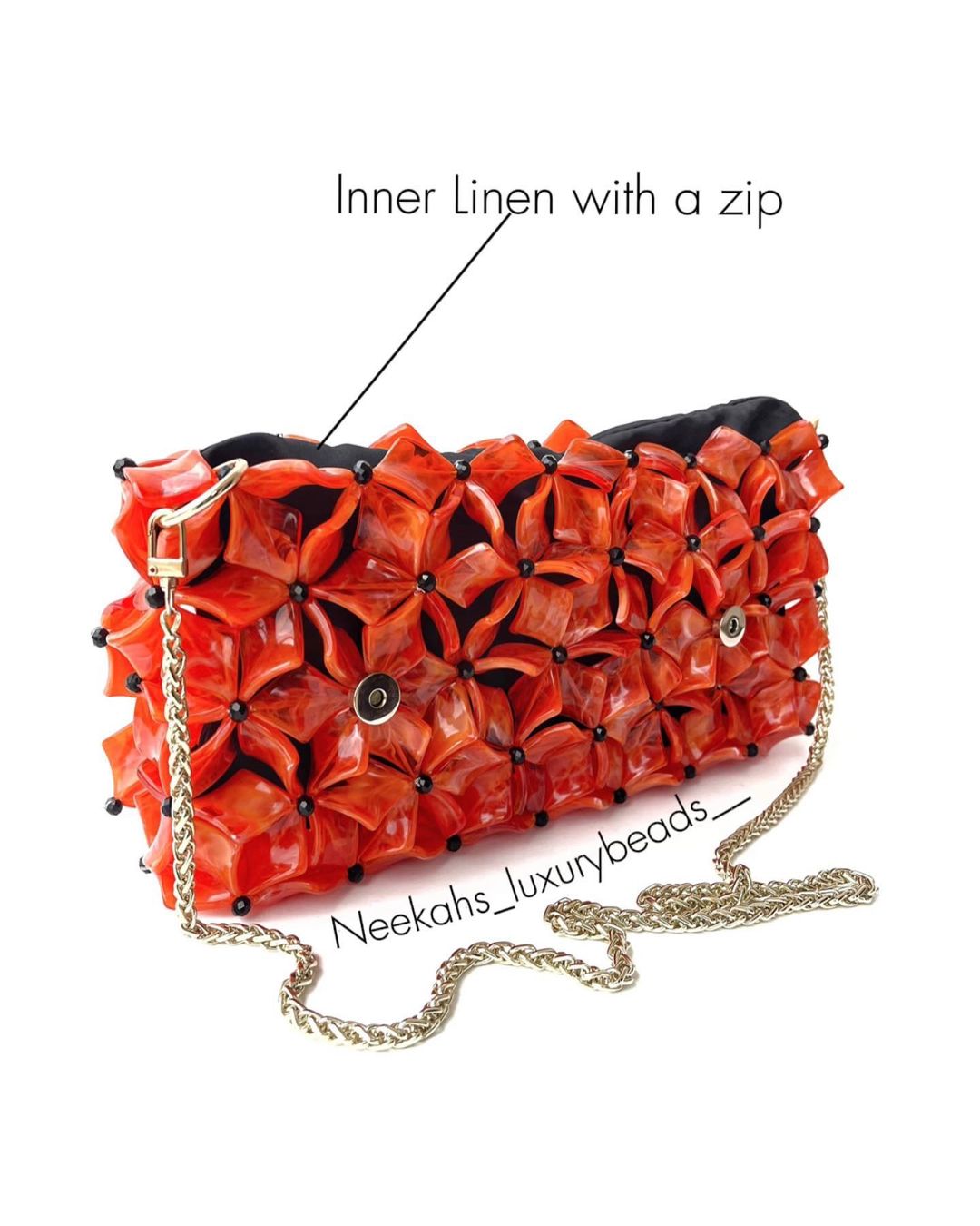 Luxury Handmade Burnt orange flat beaded purse bag - KIKI