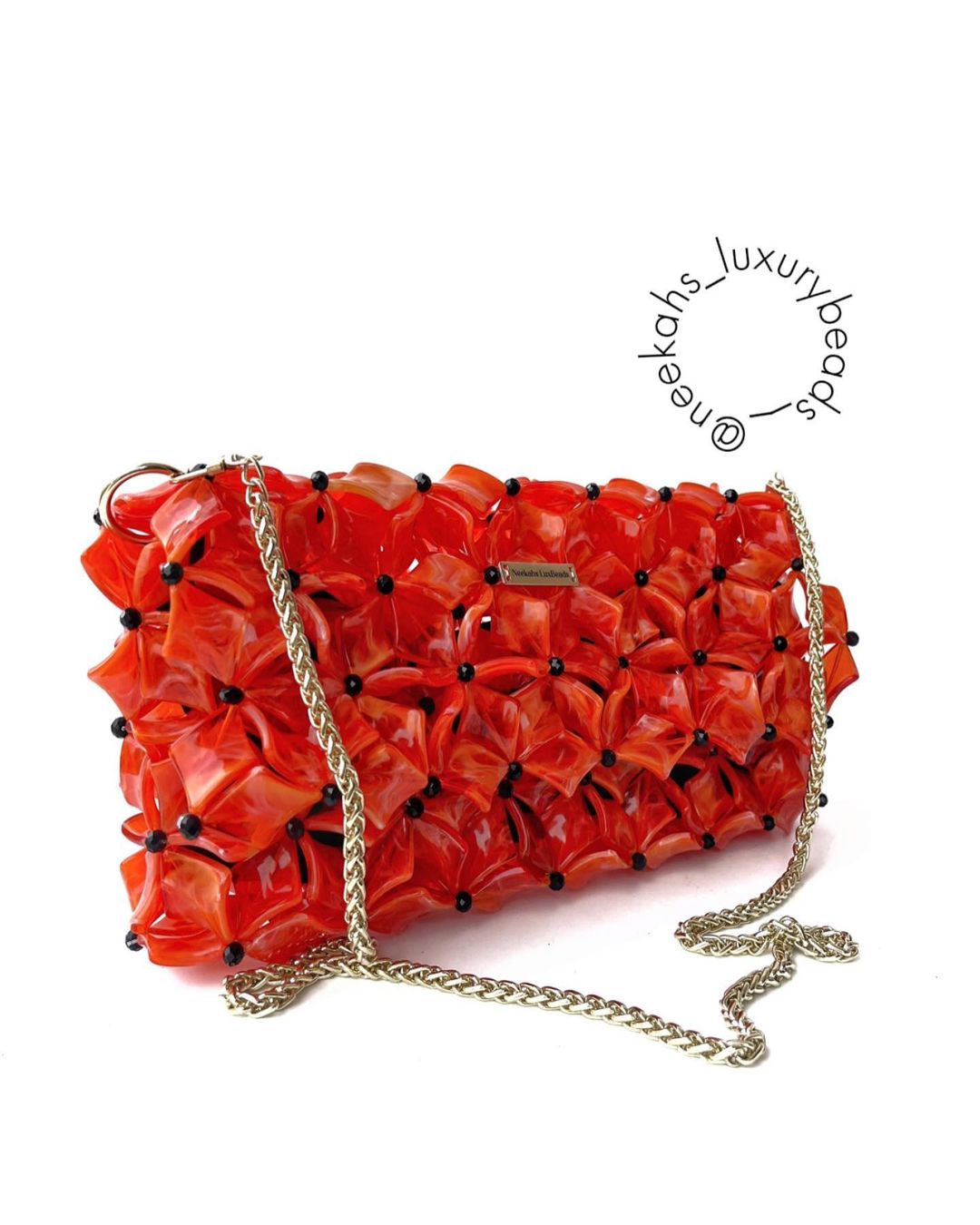 Luxury Handmade Burnt orange flat beaded purse bag - KIKI