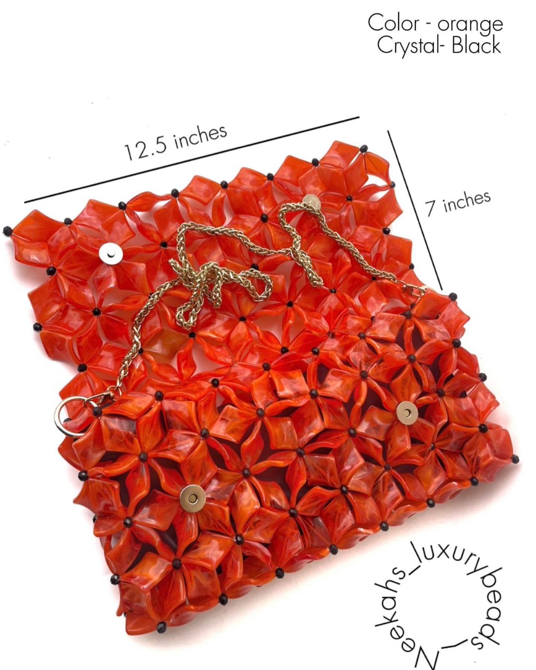 Luxury Handmade Burnt orange flat beaded purse bag - KIKI