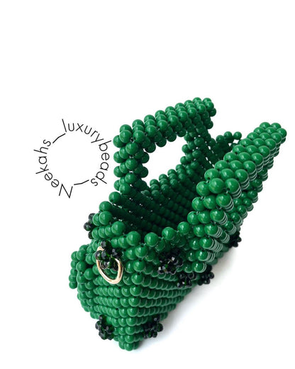 Luxury Handmade Green Pear Beaded purse bag -TILLY