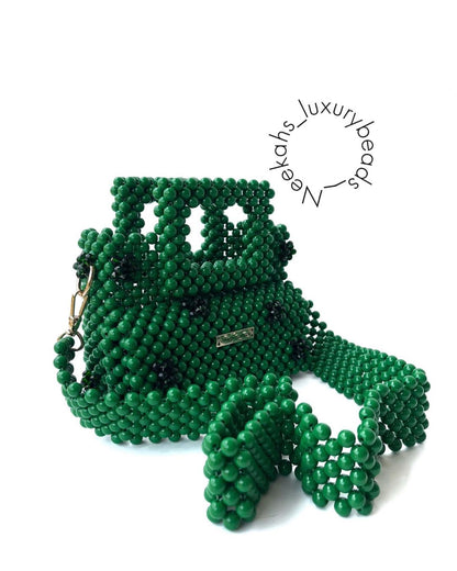 Luxury Handmade Green Pear Beaded purse bag -TILLY