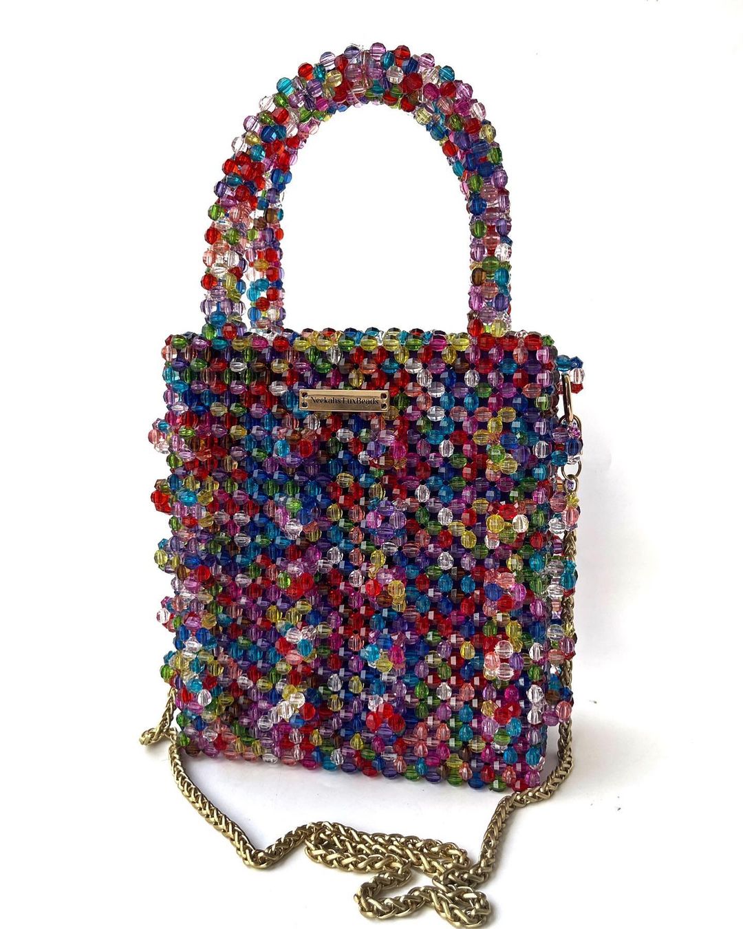 Luxury Handmade multi-colored Pink purple crystal beaded purse bag - The Nelly