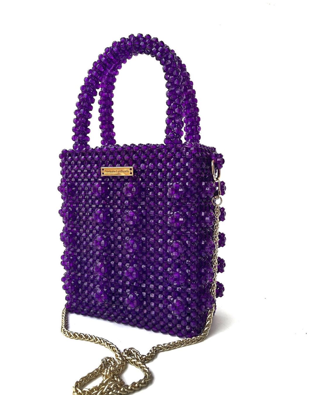 Luxury Handmade multi-colored Pink purple crystal beaded purse bag - The Nelly