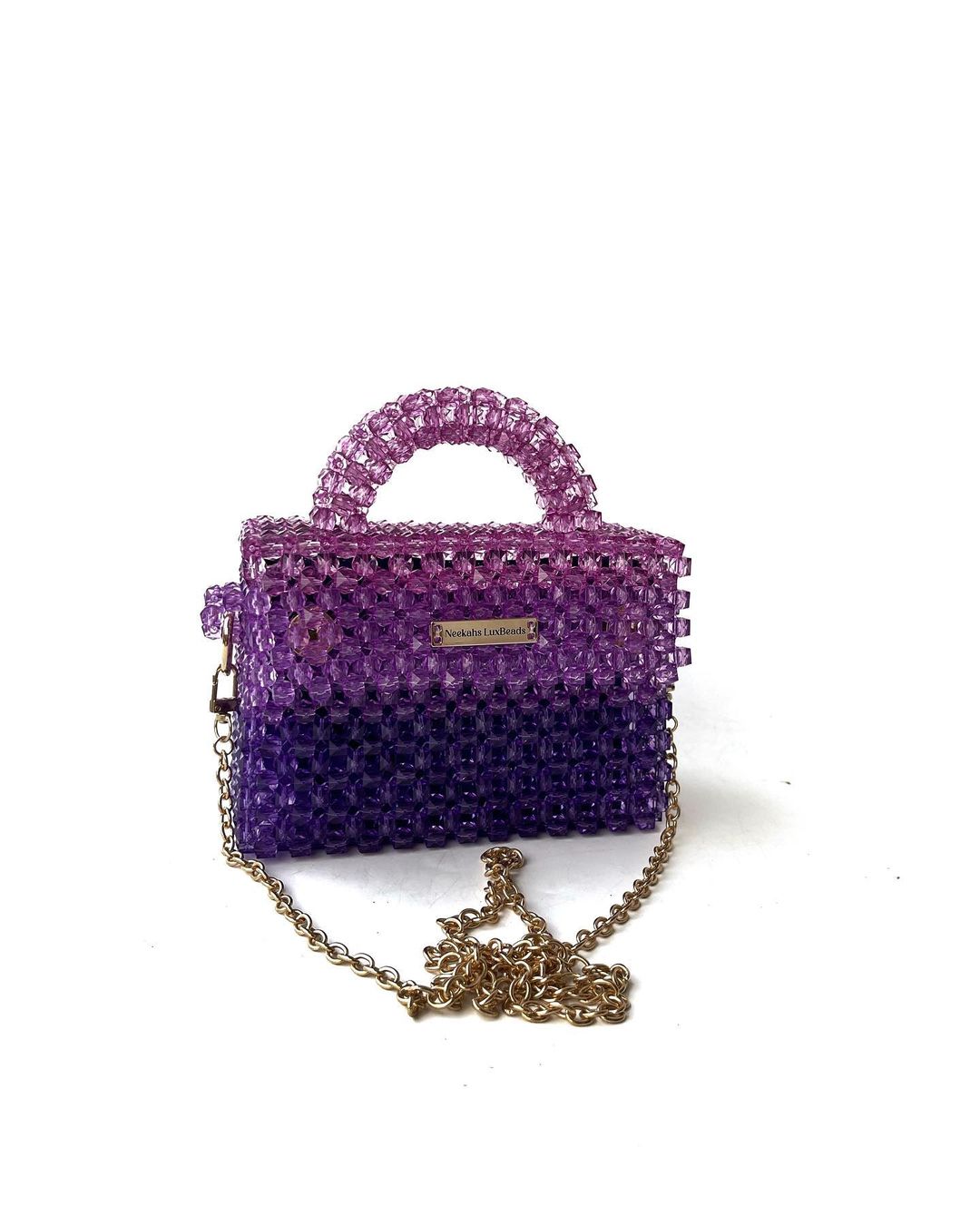 Luxury Handmade burnt orange brown purple crystal beaded purse bag - Premium Chic