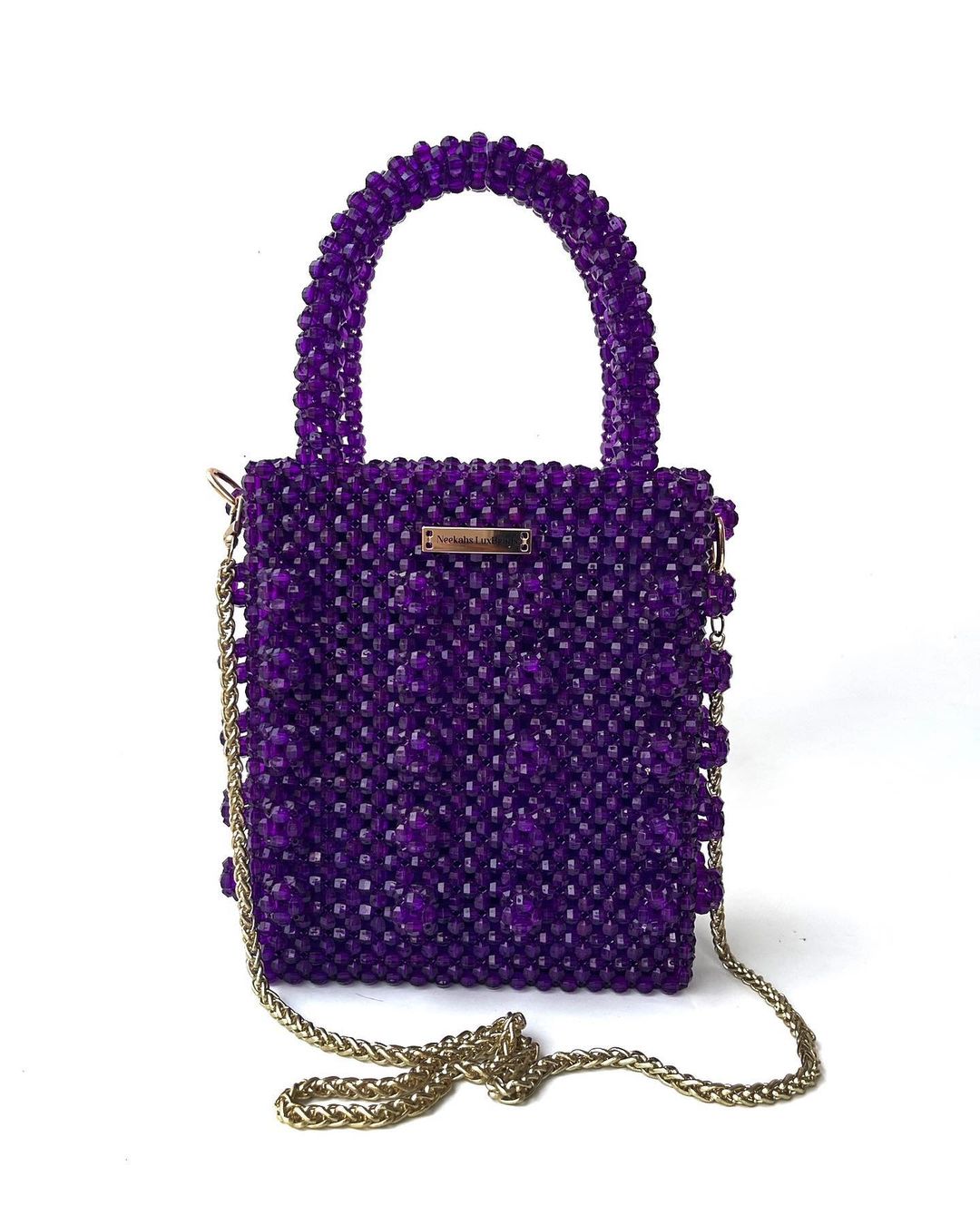 Luxury Handmade multi-colored Pink purple crystal beaded purse bag - The Nelly