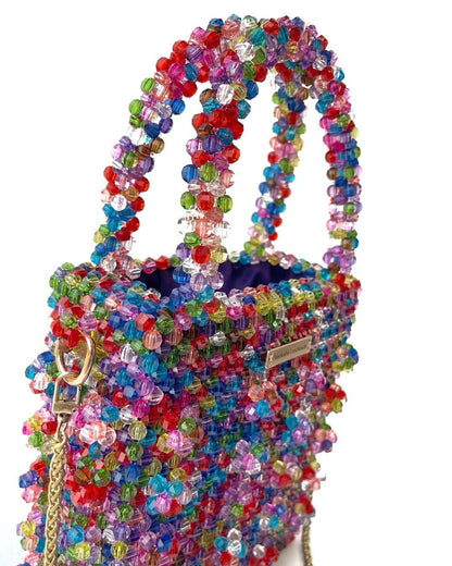 Luxury Handmade multi-colored Pink purple crystal beaded purse bag - The Nelly
