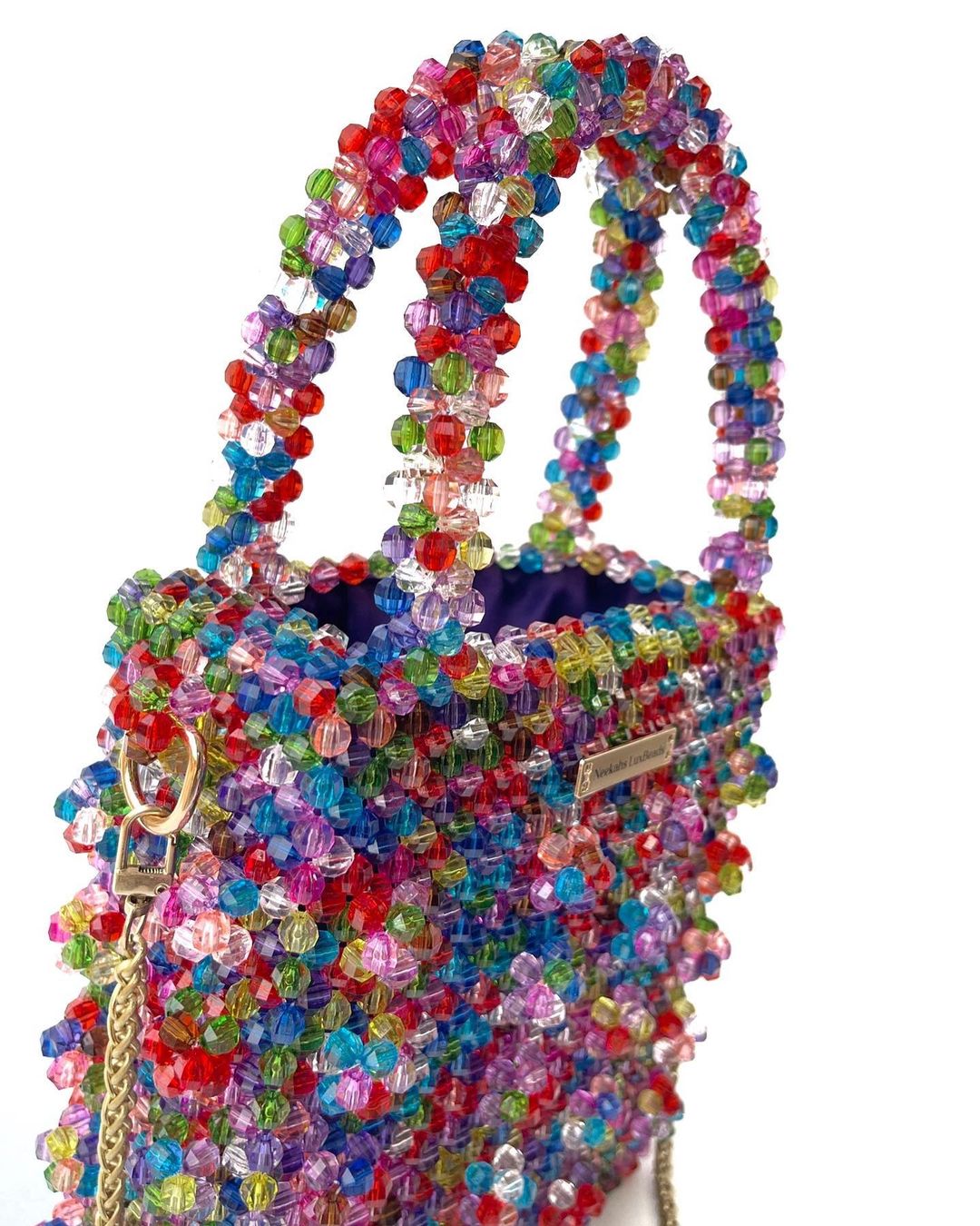 Luxury Handmade multi-colored Pink purple crystal beaded purse bag - The Nelly