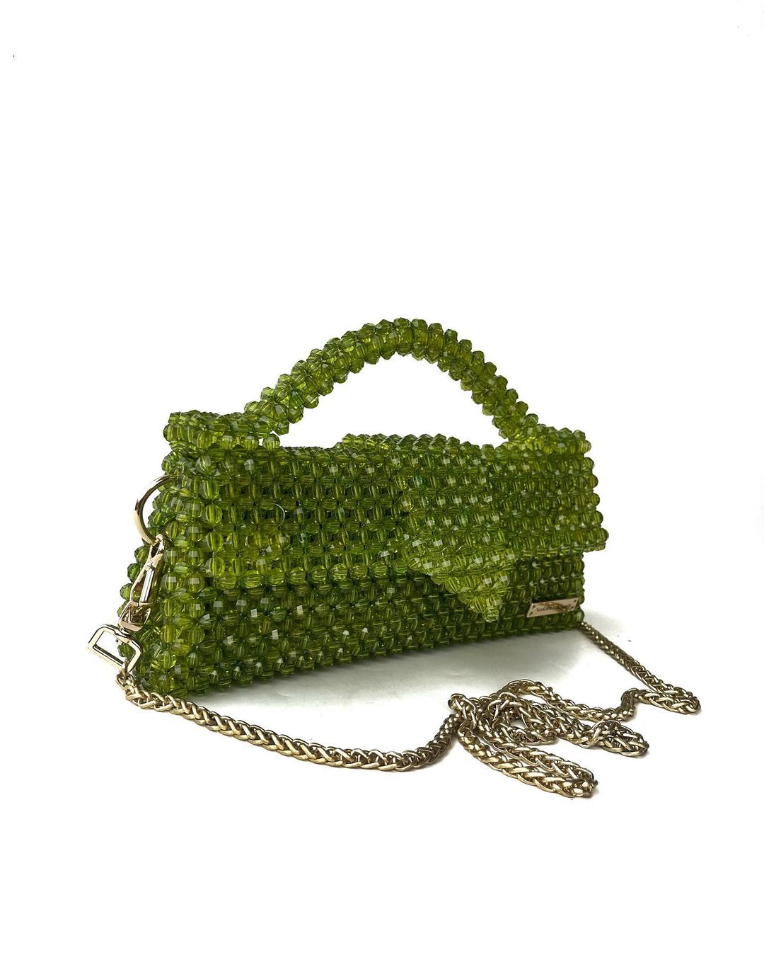 Luxury Handmade fern green crystal beaded purse bag - JACQUEMUS