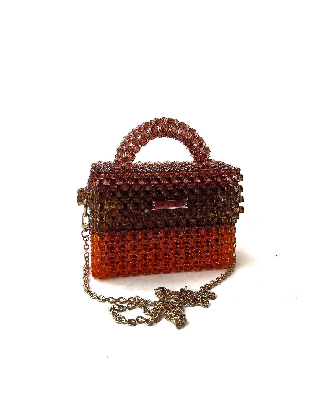 Luxury Handmade burnt orange brown purple crystal beaded purse bag - Premium Chic