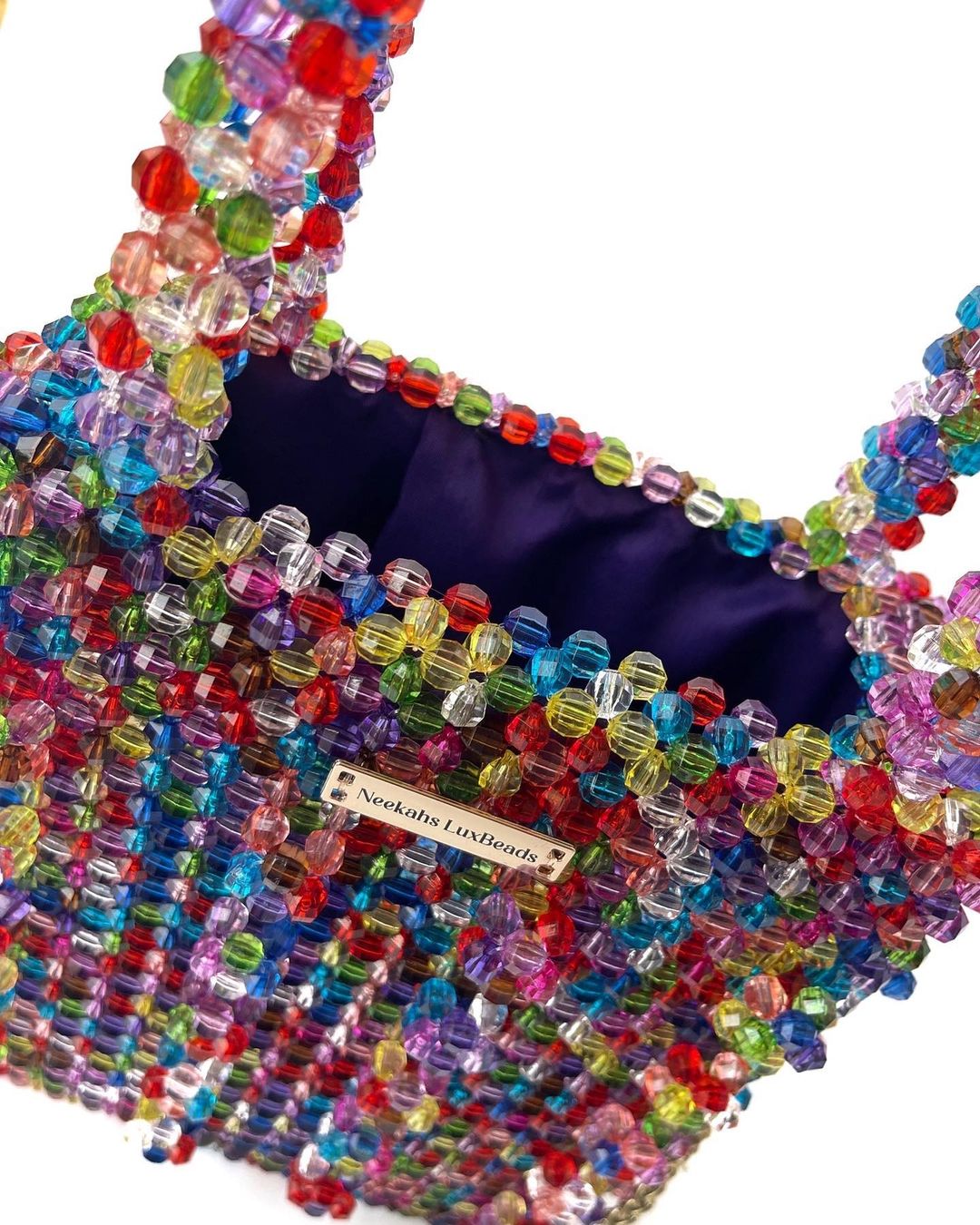 Luxury Handmade multi-colored Pink purple crystal beaded purse bag - The Nelly