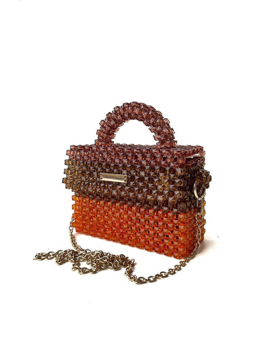 Luxury Handmade burnt orange brown purple crystal beaded purse bag - Premium Chic