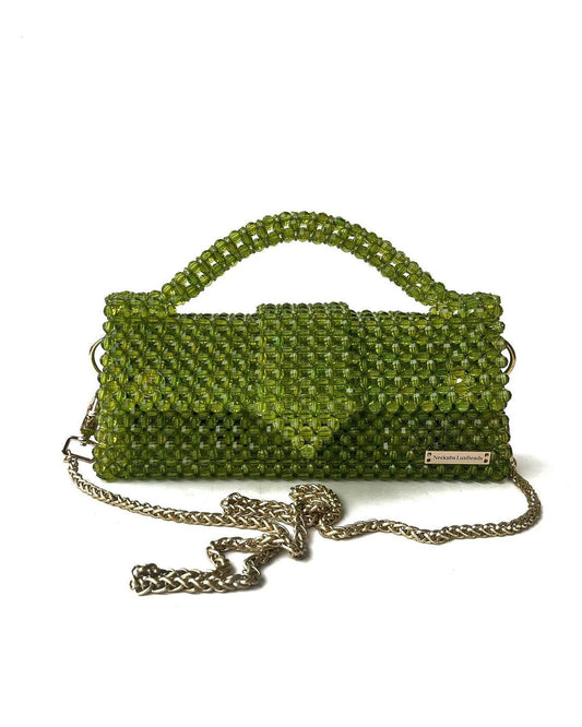 Luxury Handmade fern green crystal beaded purse bag - JACQUEMUS