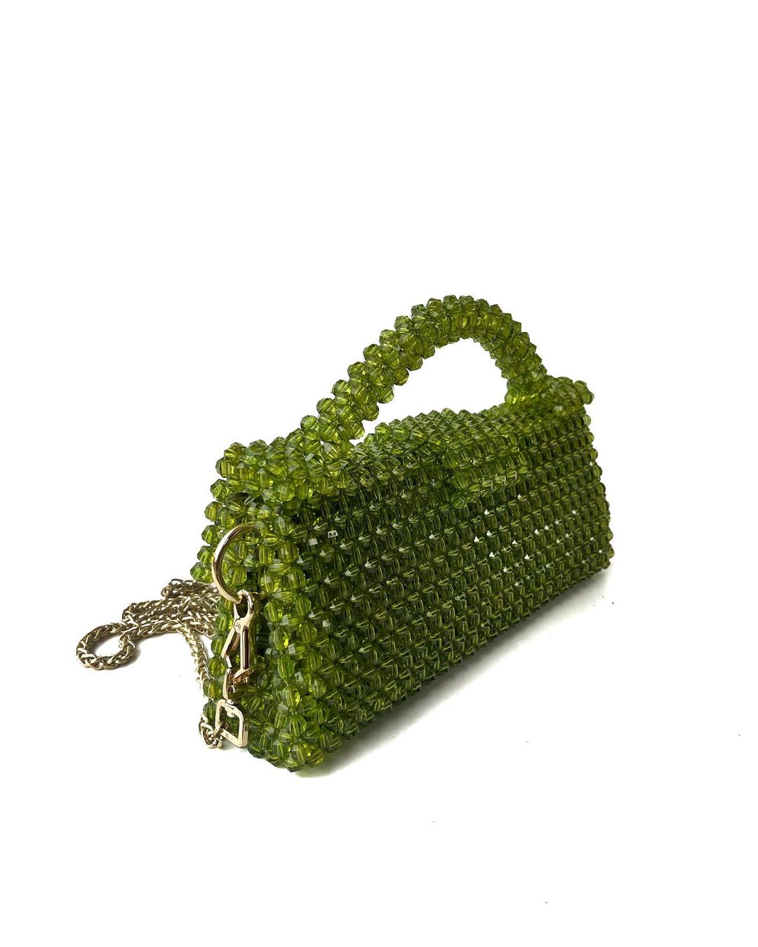 Luxury Handmade fern green crystal beaded purse bag - JACQUEMUS