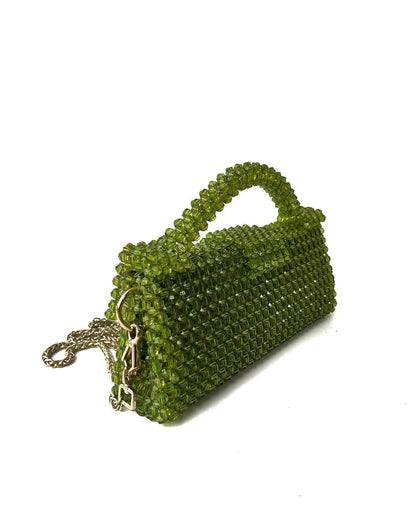 Luxury Handmade fern green crystal beaded purse bag - JACQUEMUS