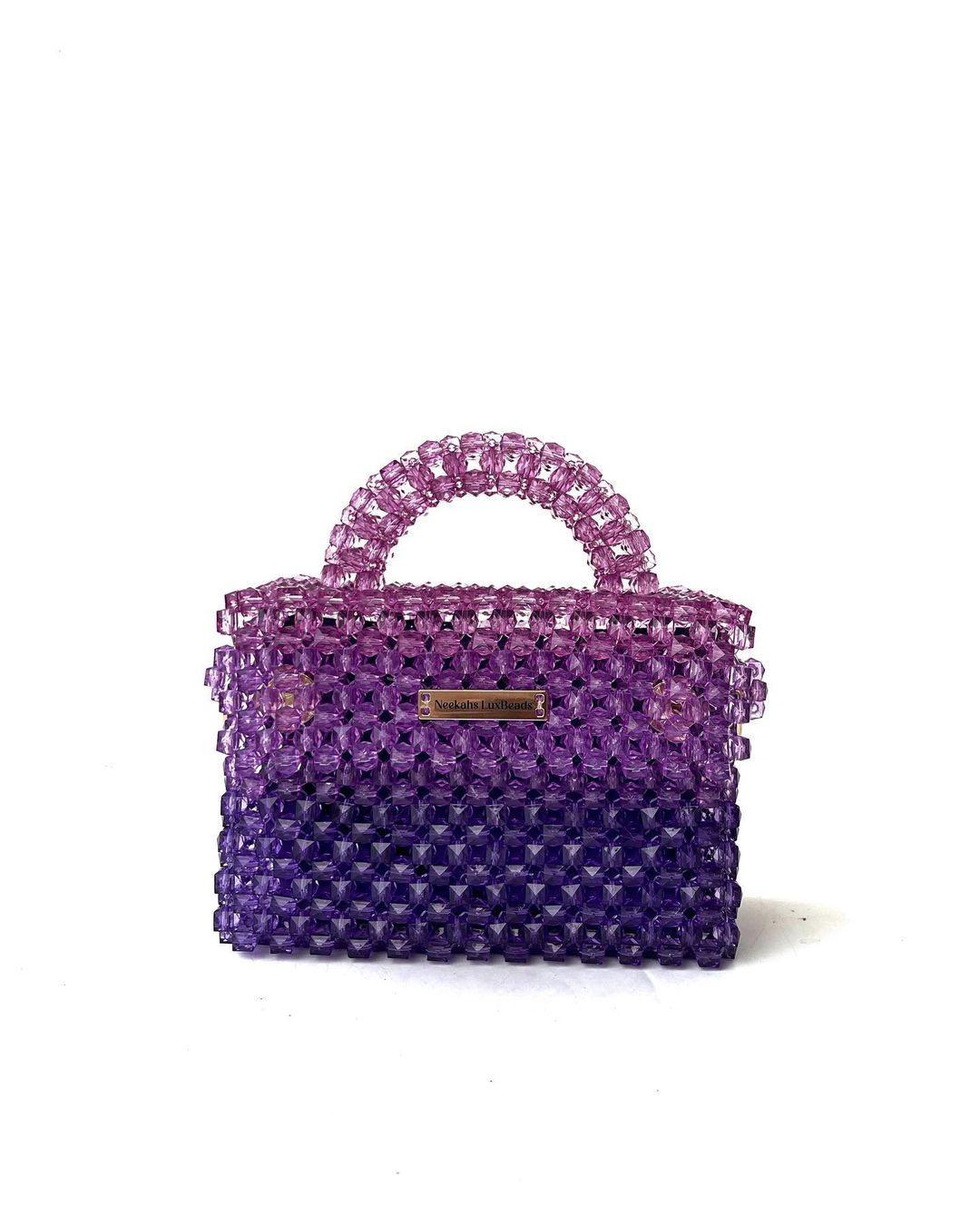 Luxury Handmade burnt orange brown purple crystal beaded purse bag - Premium Chic