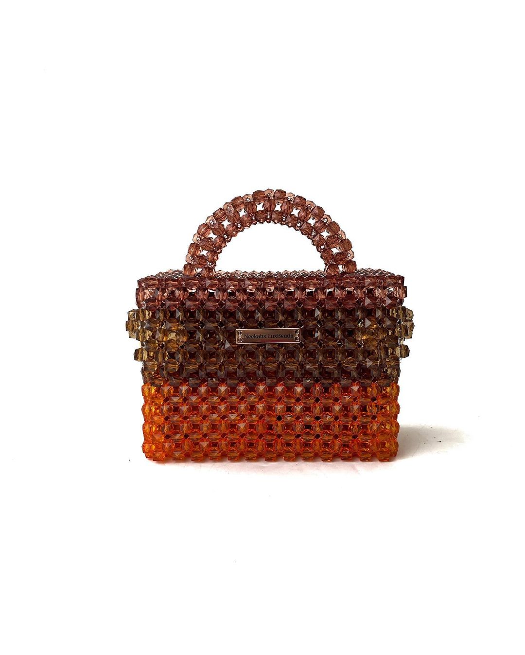 Luxury Handmade burnt orange brown purple crystal beaded purse bag - Premium Chic