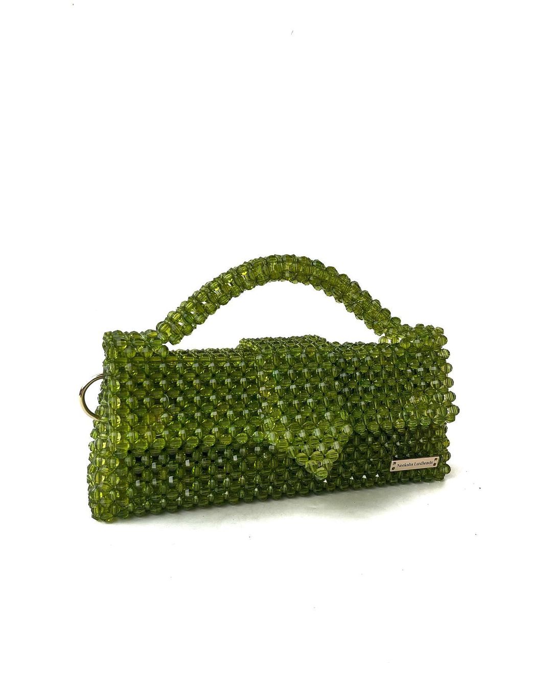 Luxury Handmade fern green crystal beaded purse bag - JACQUEMUS