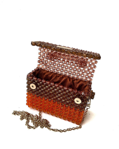 Luxury Handmade burnt orange brown purple crystal beaded purse bag - Premium Chic