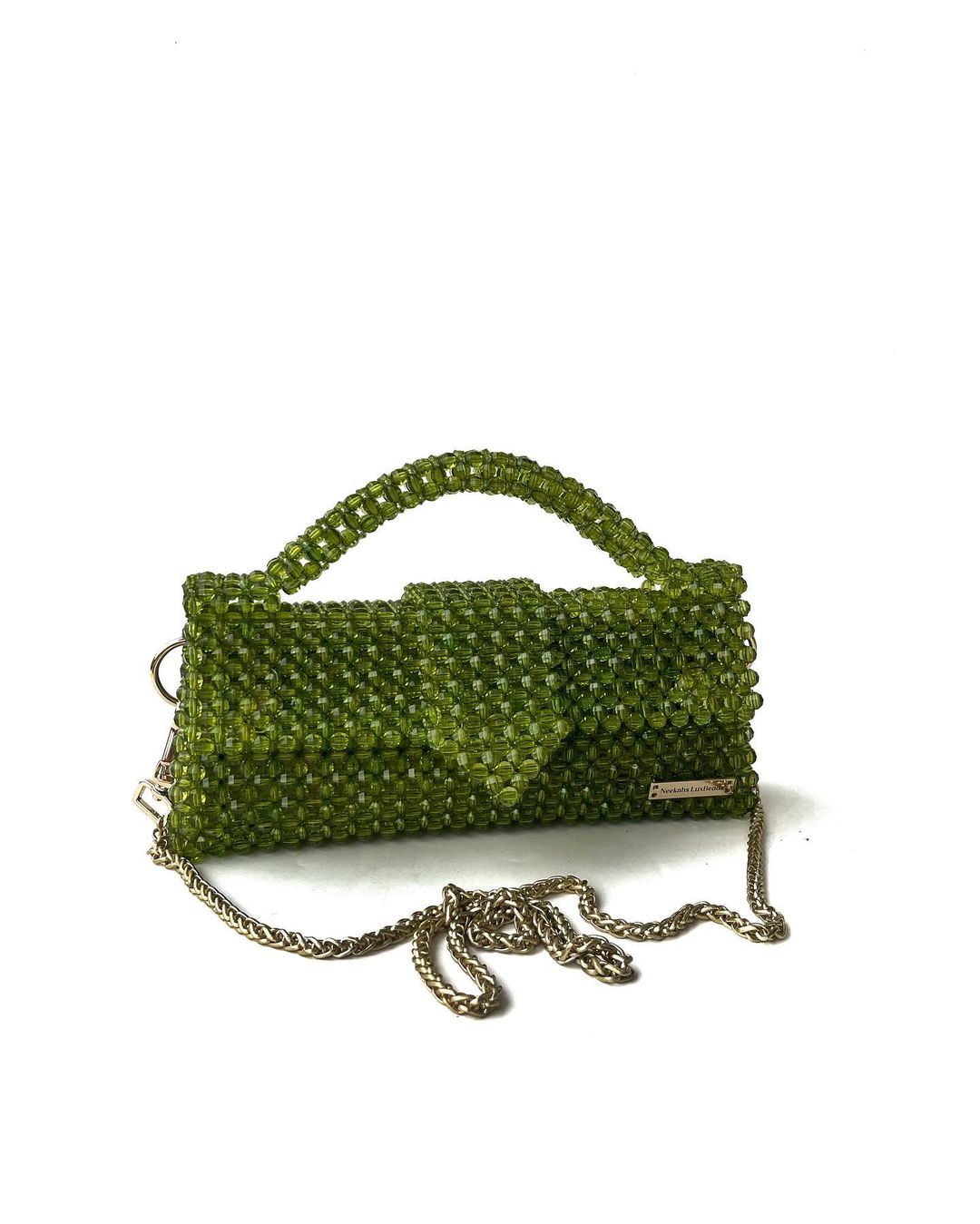 Luxury Handmade fern green crystal beaded purse bag - JACQUEMUS