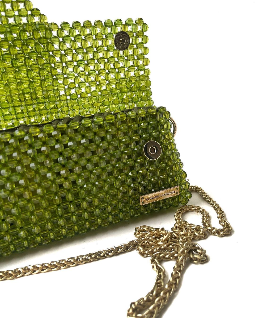 Luxury Handmade fern green crystal beaded purse bag - JACQUEMUS