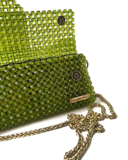 Luxury Handmade fern green crystal beaded purse bag - JACQUEMUS