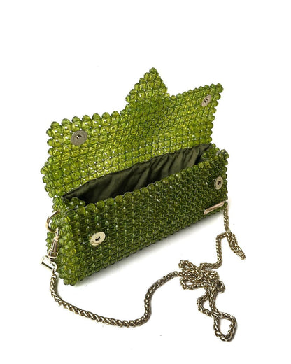 Luxury Handmade fern green crystal beaded purse bag - JACQUEMUS