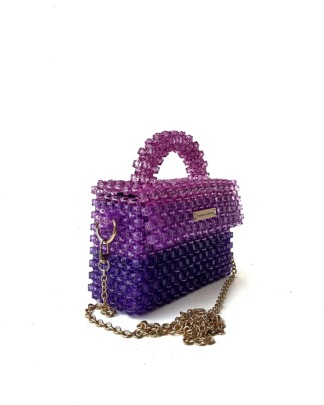 Luxury Handmade burnt orange brown purple crystal beaded purse bag - Premium Chic