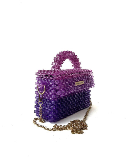 Luxury Handmade burnt orange brown purple crystal beaded purse bag - Premium Chic
