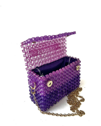 Luxury Handmade burnt orange brown purple crystal beaded purse bag - Premium Chic
