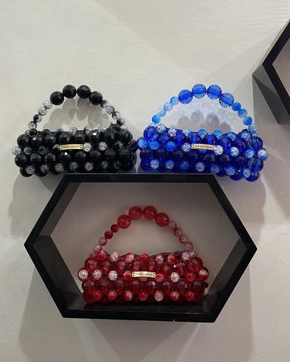 Luxury Handmade Large crystal ball beaded purse bag - LOREN Red