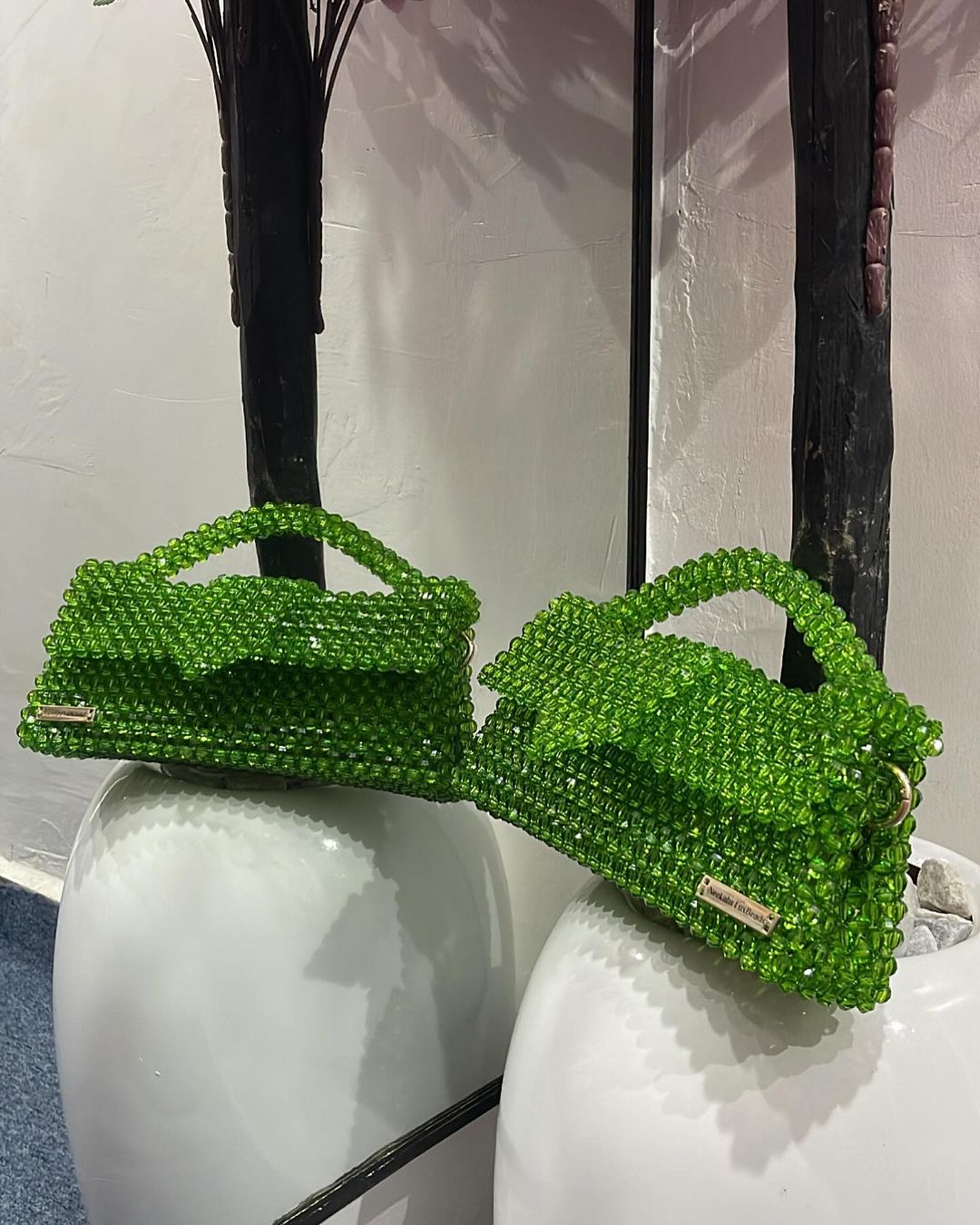 Luxury Handmade fern green crystal beaded purse bag - JACQUEMUS