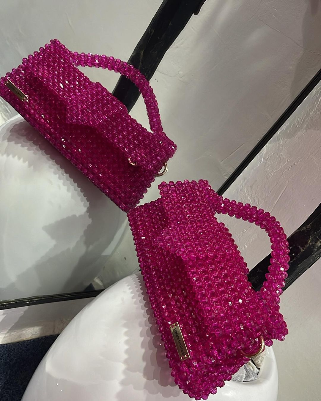 Luxury Handmade fern green crystal beaded purse bag - JACQUEMUS