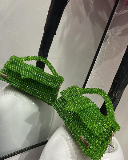 Luxury Handmade fern green crystal beaded purse bag - JACQUEMUS