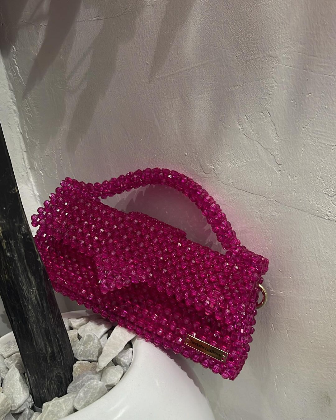 Luxury Handmade fern green crystal beaded purse bag - JACQUEMUS