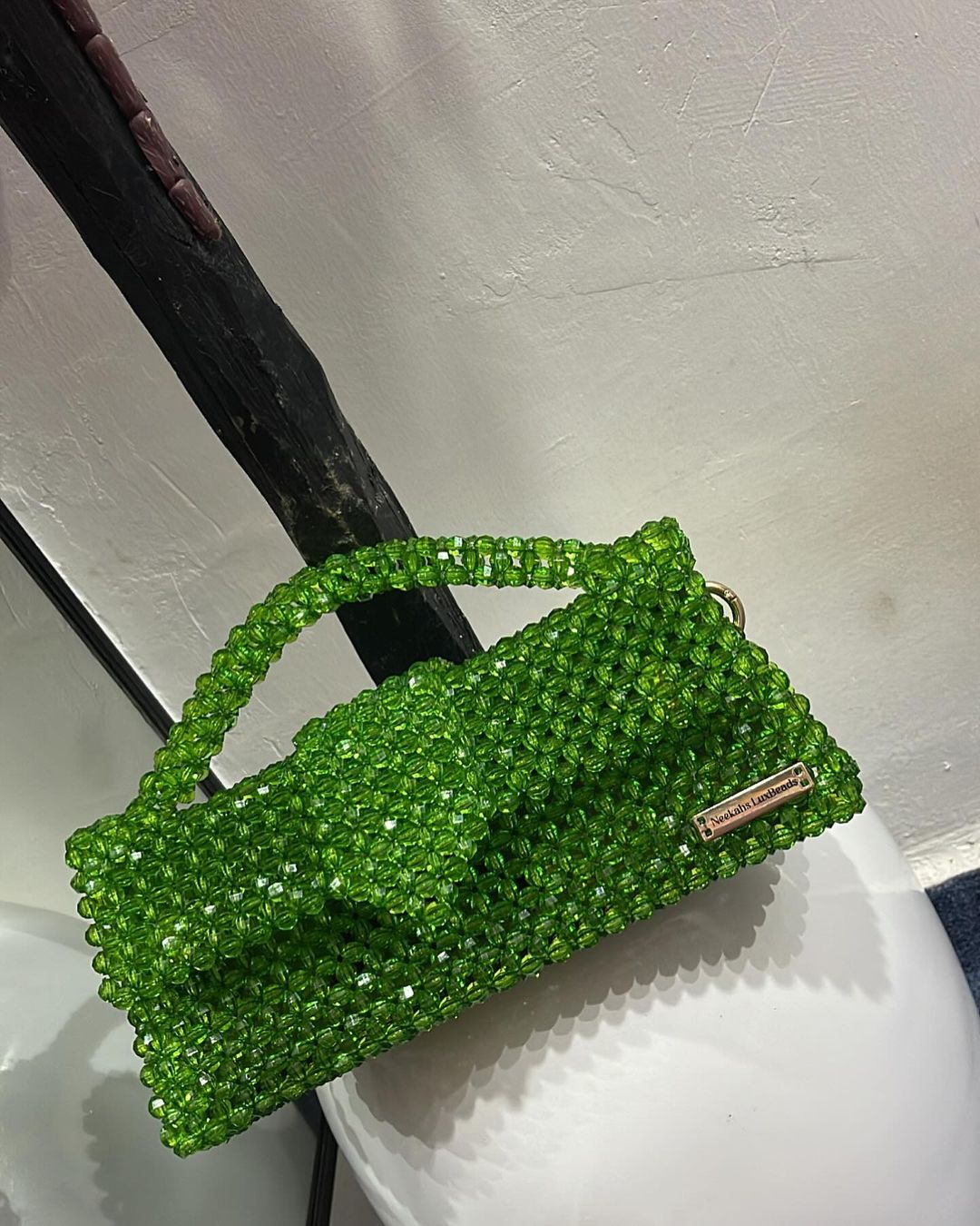 Luxury Handmade fern green crystal beaded purse bag - JACQUEMUS