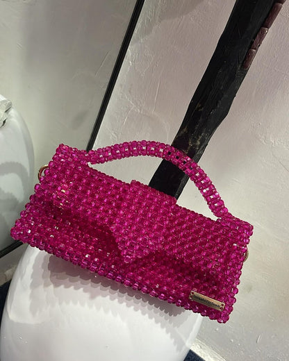 Luxury Handmade fern green crystal beaded purse bag - JACQUEMUS