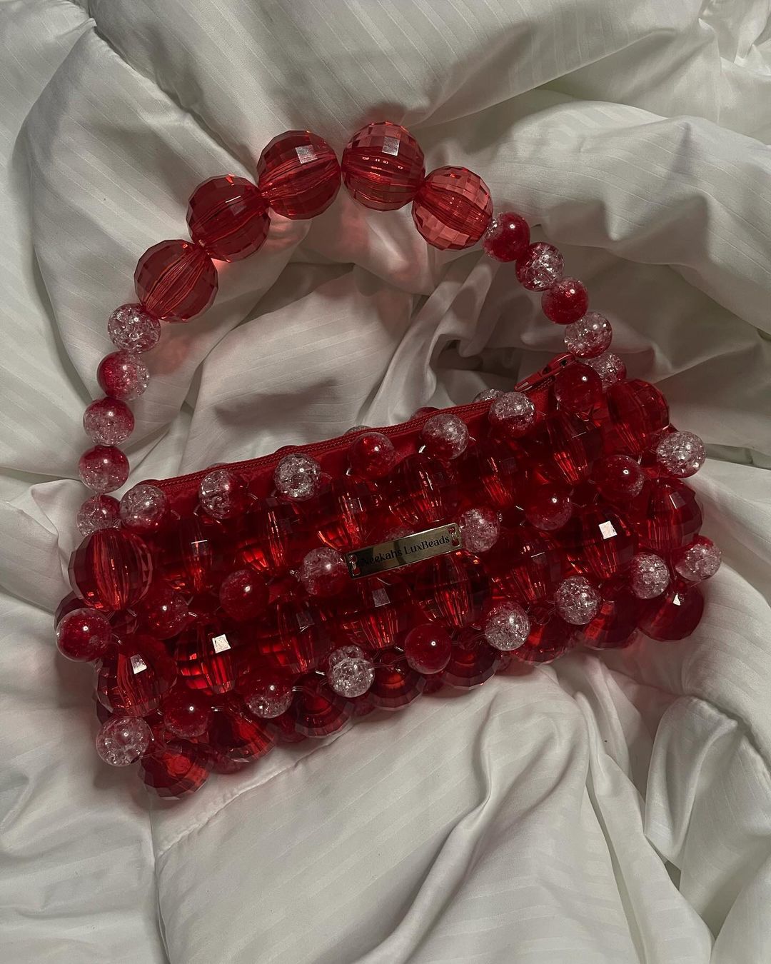 Luxury Handmade Large crystal ball beaded purse bag - LOREN Red