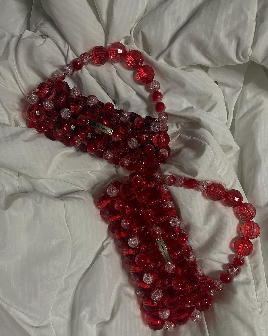 Luxury Handmade Large crystal ball beaded purse bag - LOREN Red