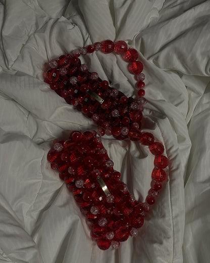 Luxury Handmade Large crystal ball beaded purse bag - LOREN Red