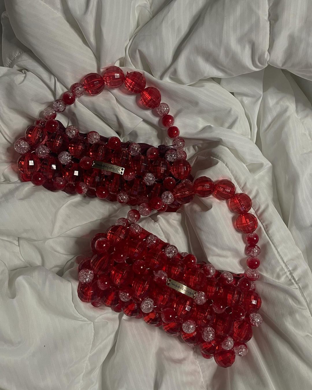 Luxury Handmade Large crystal ball beaded purse bag - LOREN Red