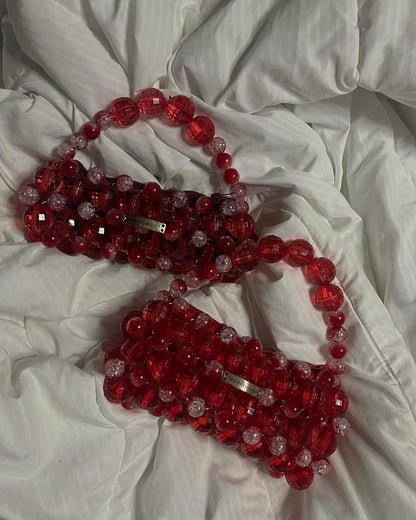 Luxury Handmade Large crystal ball beaded purse bag - LOREN Red