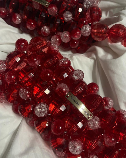 Luxury Handmade Large crystal ball beaded purse bag - LOREN Red