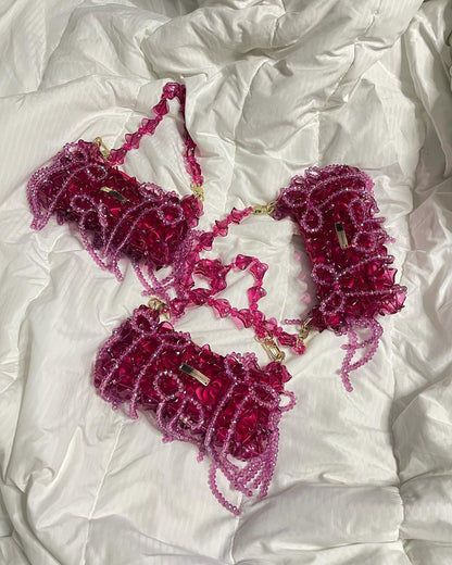 Luxury Handmade crystal beaded purse bag - WildFlower Green