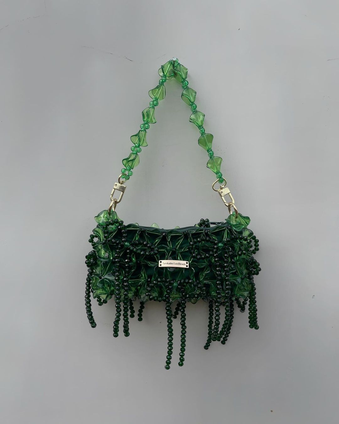 Luxury Handmade crystal beaded purse bag - WildFlower Green
