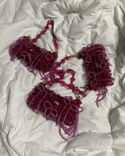 Luxury Handmade crystal beaded purse bag - WildFlower Green