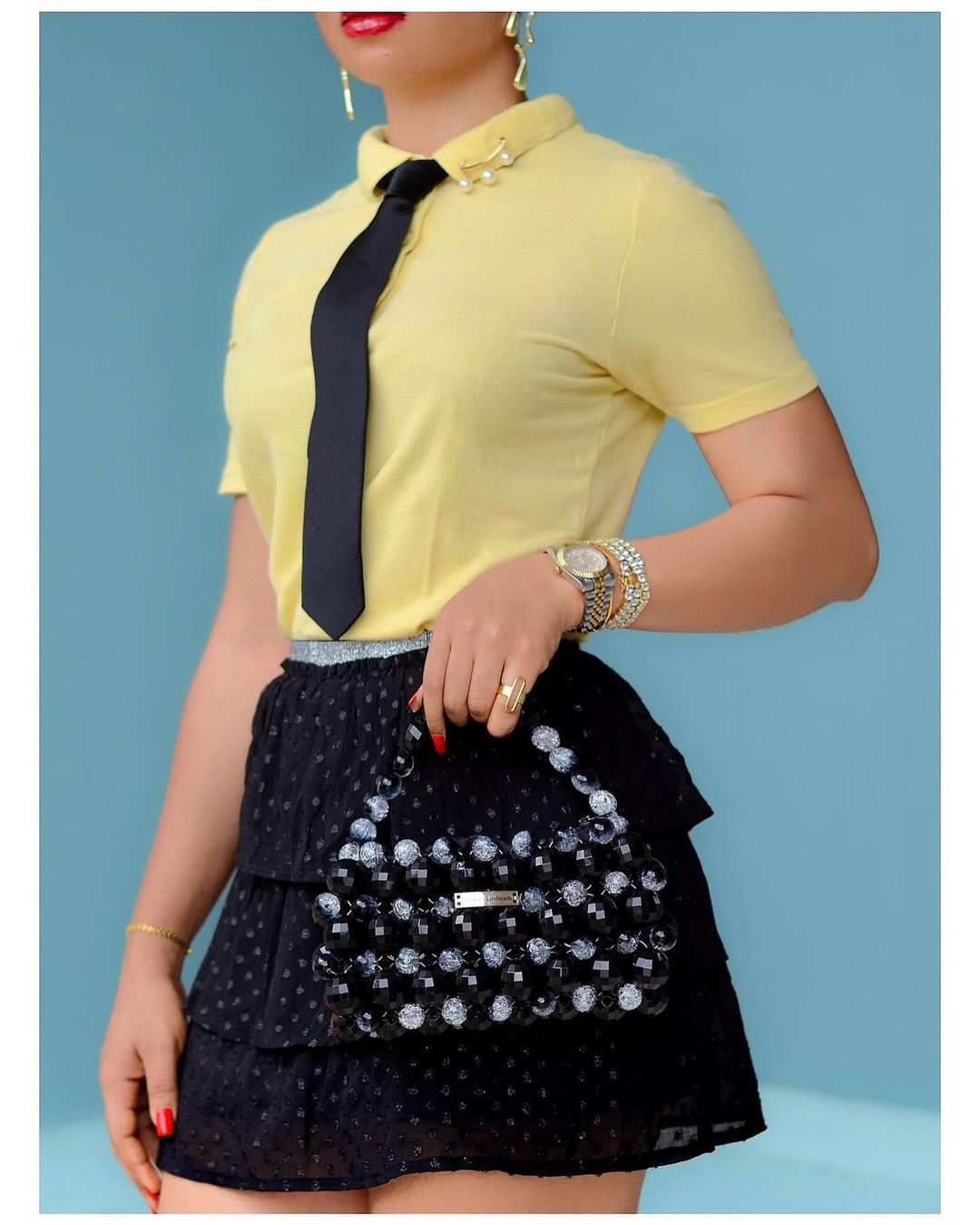 Luxury Handmade Large crystal ball beaded purse bag - LOREN Red