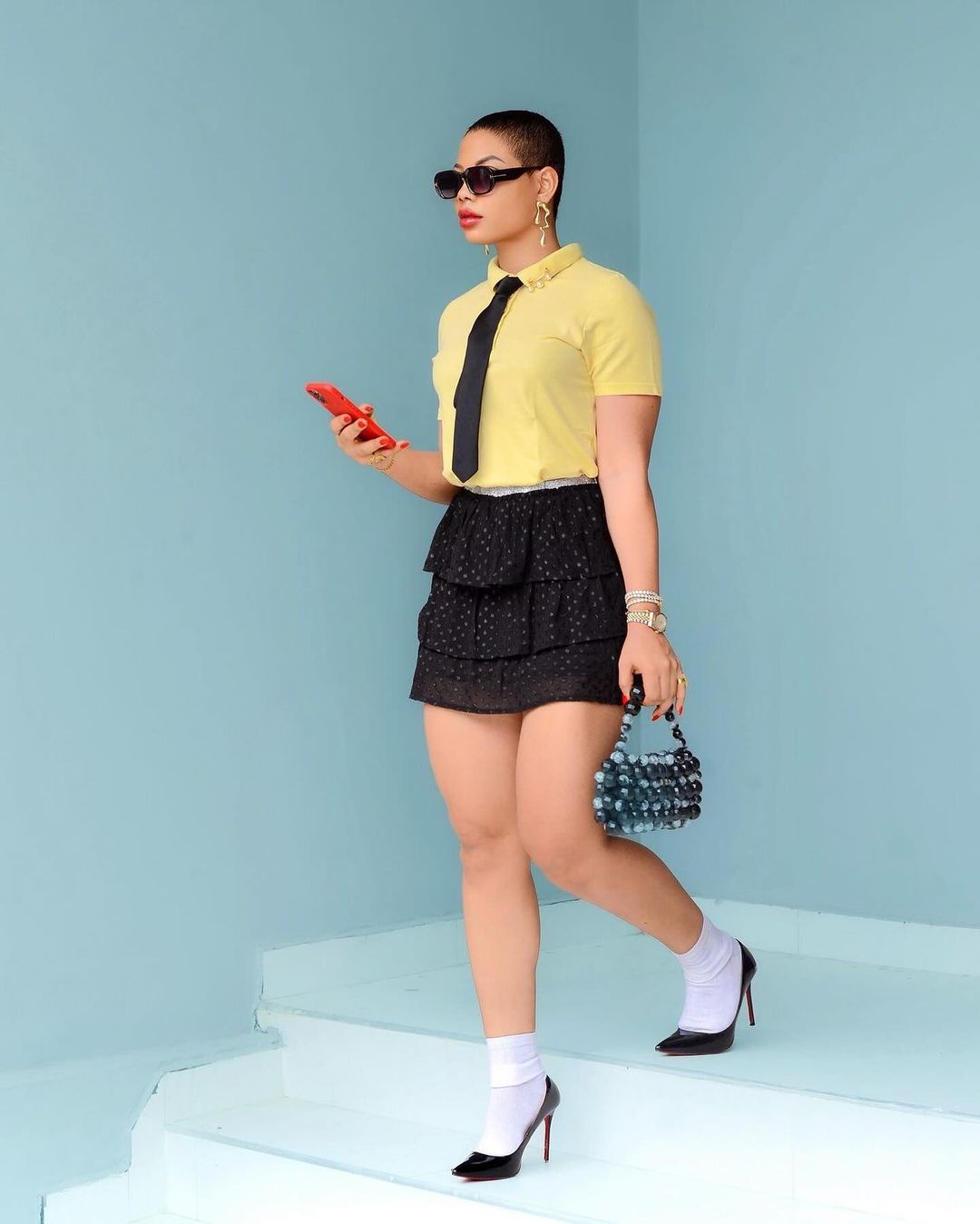 Luxury Handmade Large crystal ball beaded purse bag - LOREN Red