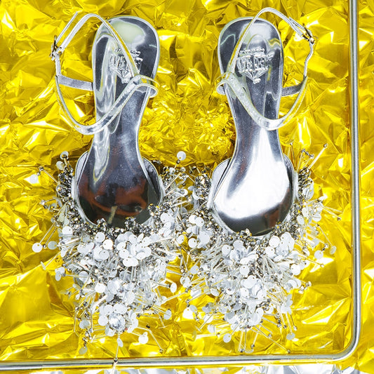 B-FE flat silver women's sandals - FAE.
