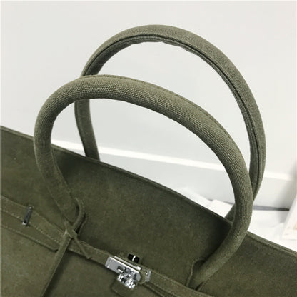 Army green Retro canvas leather tote buckle men/women's weekender travel overnight bag