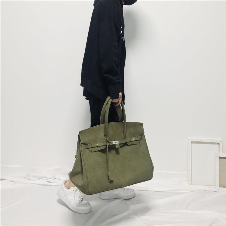 Army green Retro canvas leather tote buckle men/women's weekender